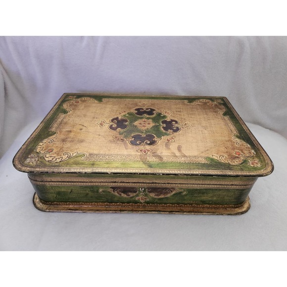 Florentine Italy MCM 60’s Chic Original Jewelry Chest Box Hand Painted Gold Gilt